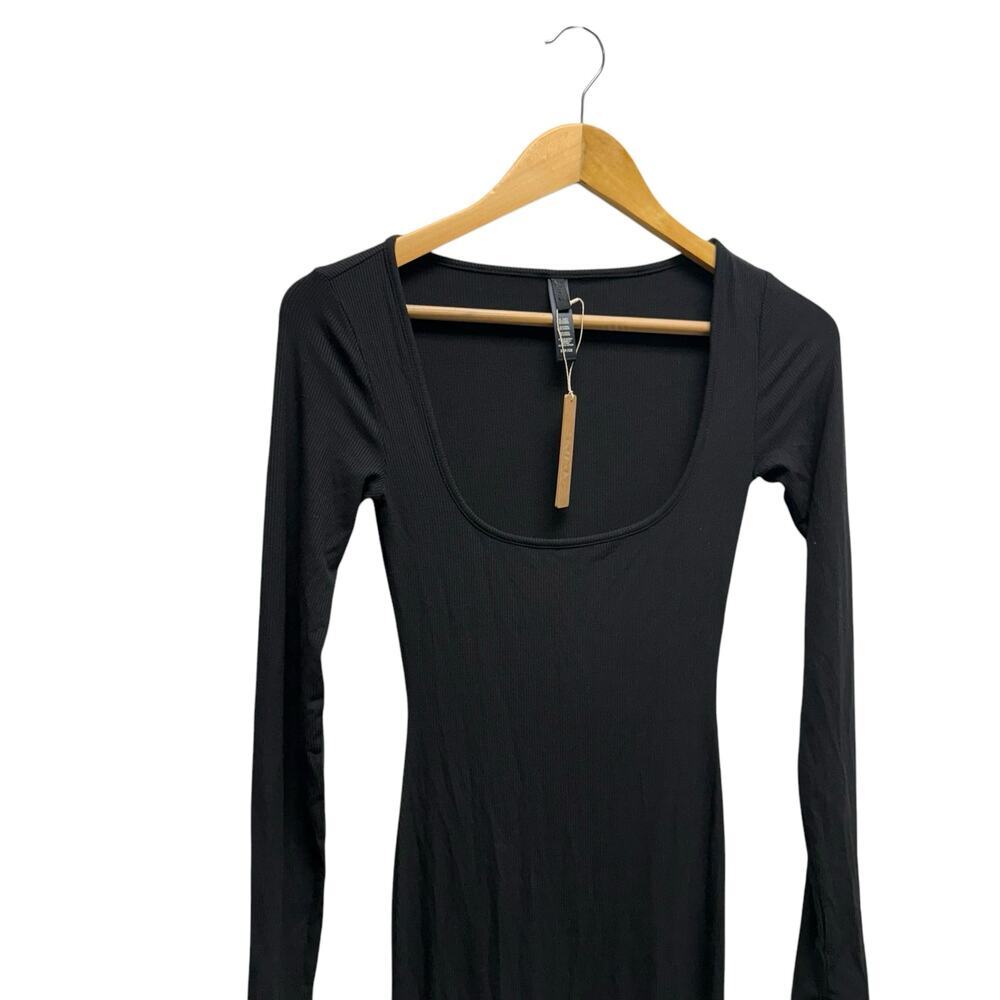 NWT Skims Soft Lounge Ribbed Long Sleeve Dress Onyx Women’s Size XS - Picture 5 of 8